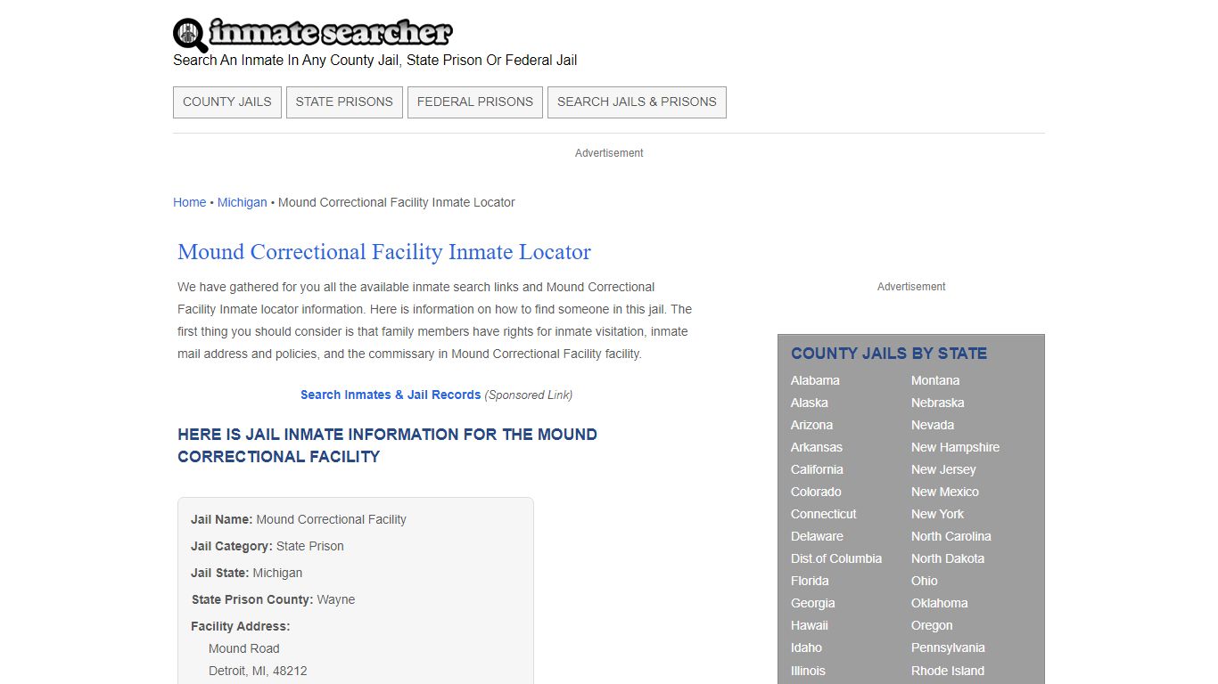 Mound Correctional Facility Inmate Locator - Inmate Searcher