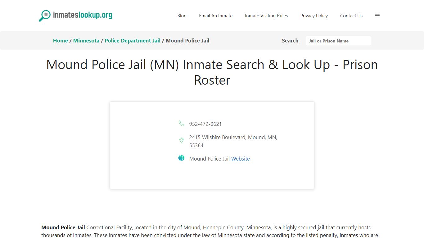 Mound Police Jail (MN) Inmate Search & Look Up - Prison Roster
